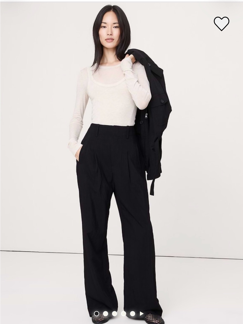 Banana Republic Black Wide-Leg Pleated Trousers